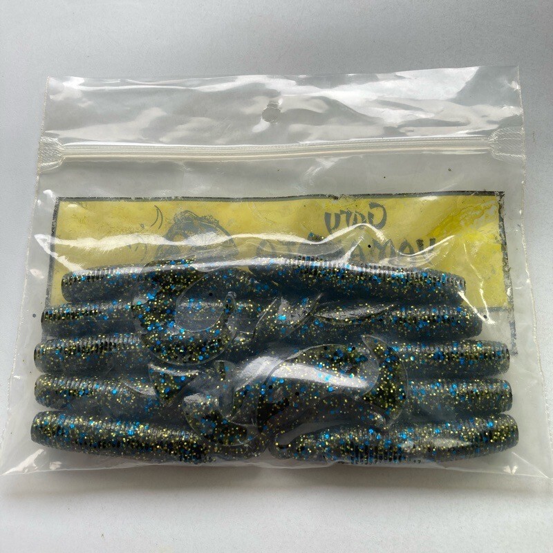 815012 新品 ゲーリーヤマモト 6インチ ジャンボグラブ １０本 GARY YAMAMOTO #214 スモーク／ブルー＆ブラック＆ゴールドFLK オールド品_画像3