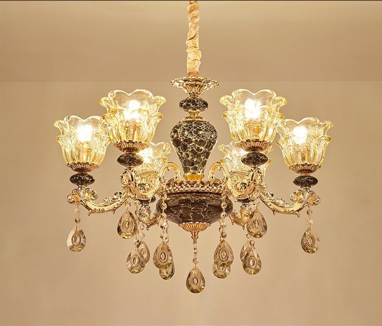 新入荷◆美品◆セレブ好物◆ 高級(jí)水晶ペンダントライト　洋風(fēng)照明　陶器シャンデリア　北歐デザイン シーリングライト 天井照明 6燈