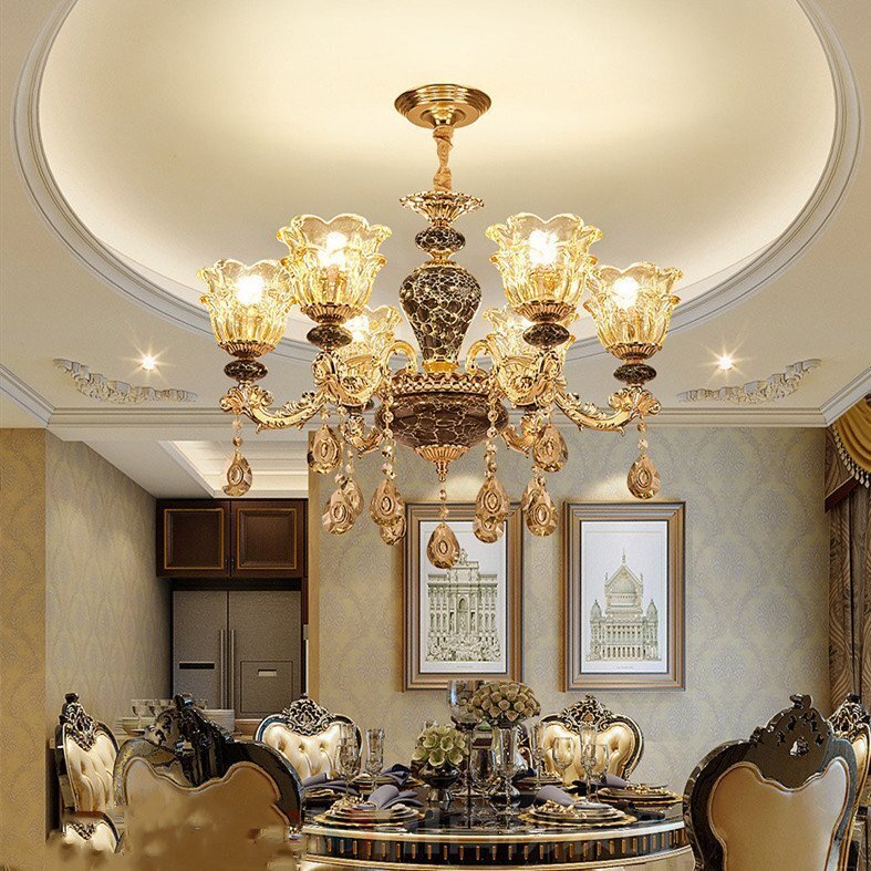 新入荷◆美品◆セレブ好物◆ 高級(jí)水晶ペンダントライト　洋風(fēng)照明　陶器シャンデリア　北歐デザイン シーリングライト 天井照明 6燈