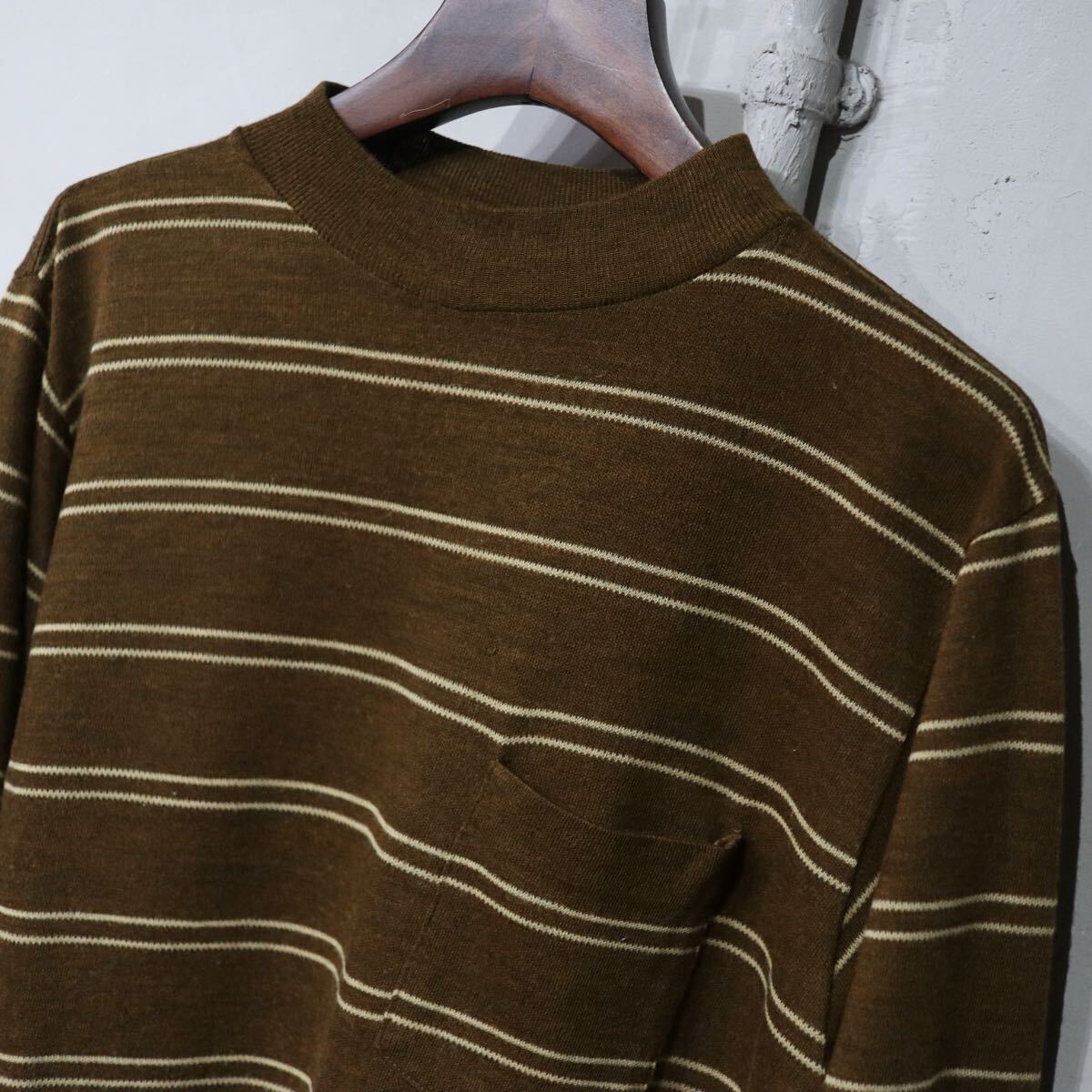 【即決】70s Campus キャンパス ボーダー カットソー アクリルニット セーター ブラウン 茶色 長袖 USA アメリカ製 古着 L_画像4