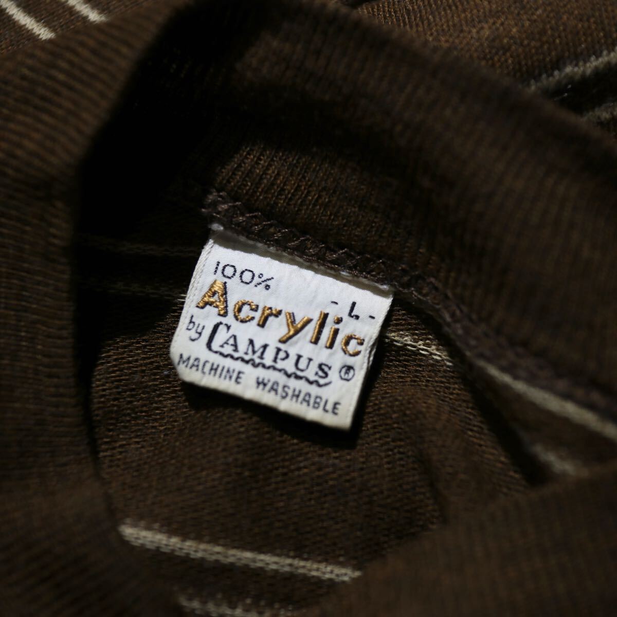【即決】70s Campus キャンパス ボーダー カットソー アクリルニット セーター ブラウン 茶色 長袖 USA アメリカ製 古着 L_画像8