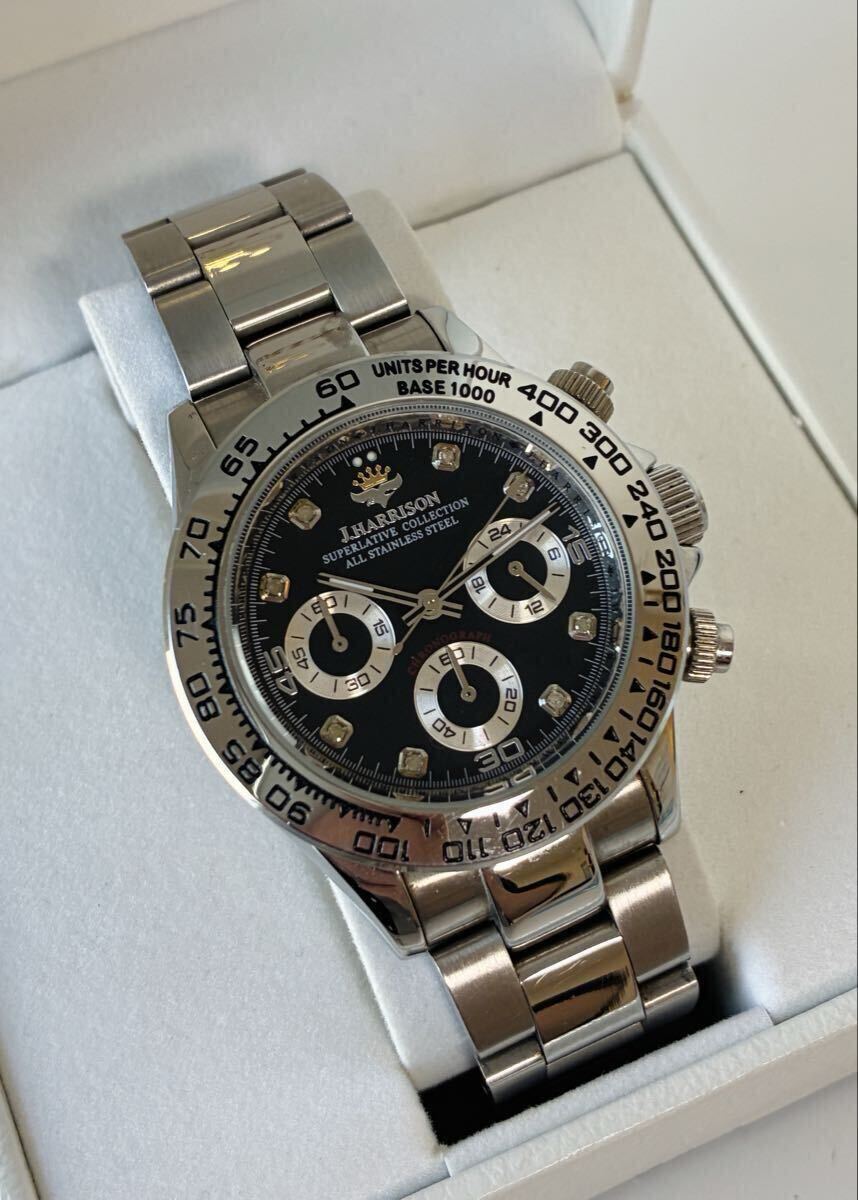 ☆【訳あり品】 J.HARRISON ジョンハリソン 8Pダイヤモンド クロノグラフ JH-003DS 腕時計 中古 稼働品 現状品☆