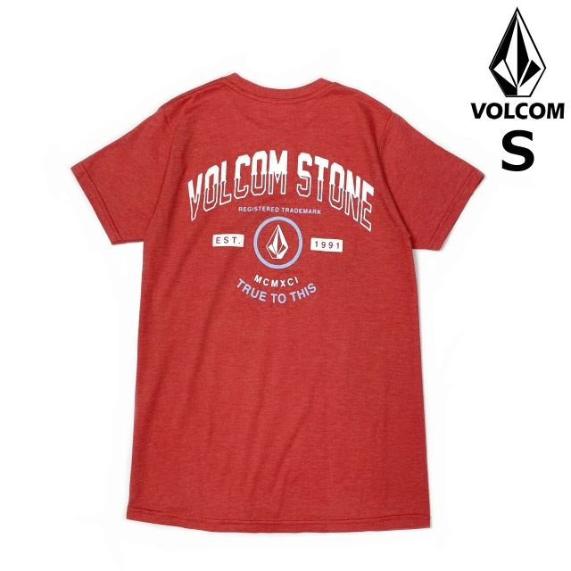 売切り【正規新品】VOLCOM ボルコム◆半袖 Tシャツ スケート サーフ ストーンロゴ 男女兼用 バックプリント(S)赤 250617_画像1