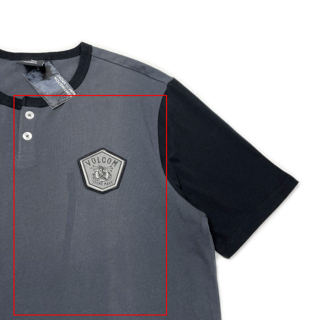 売切り【正規新品】VOLCOM ボルコム◆半袖 Tシャツ スケート サーフ ストーンロゴ 男女兼用 ヘンリーネック ワッペン(S)グレー 黒 250617-B_画像5