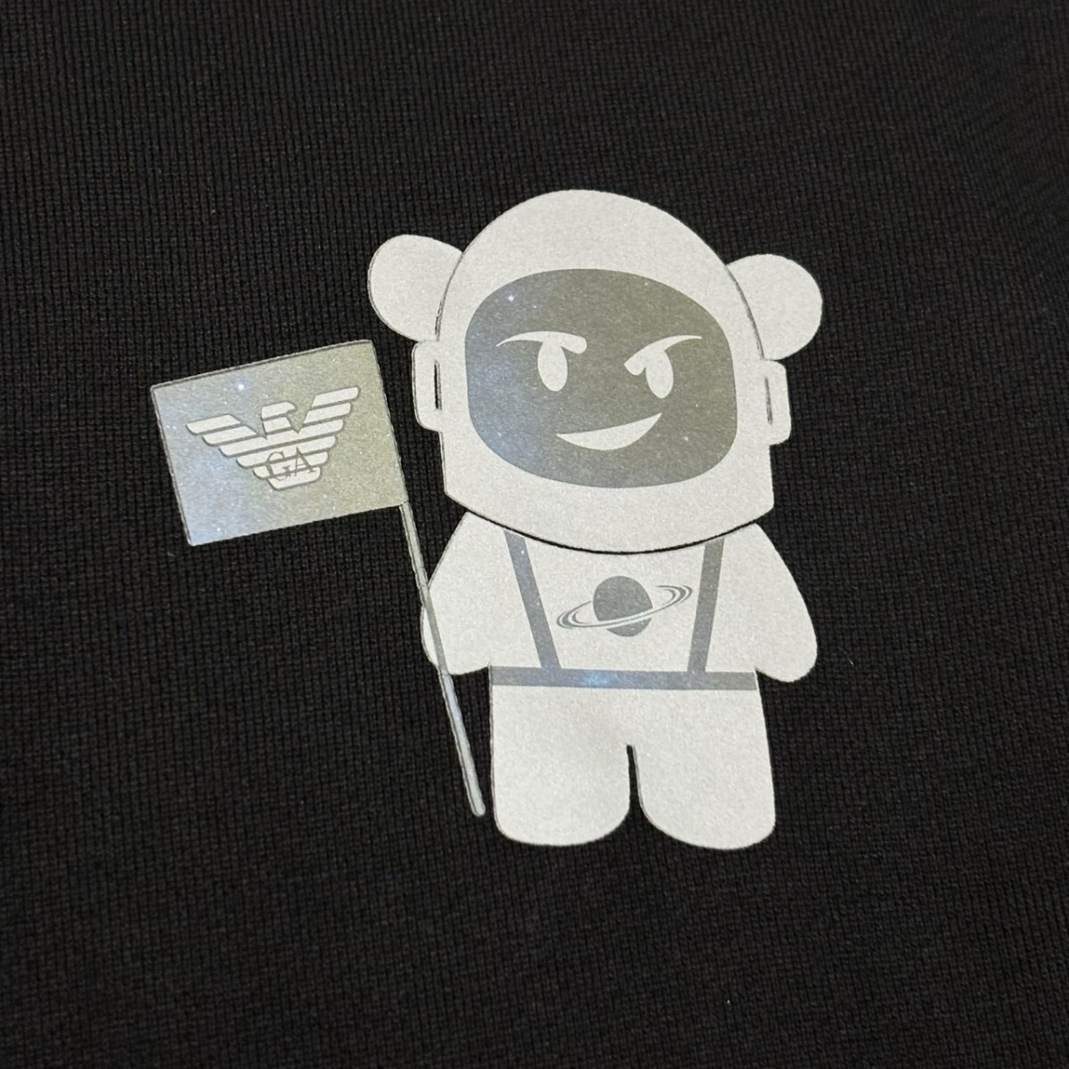 XLサイズ●EMPORIO ARMANI エンポリオアルマーニ 宇宙飛行士 ベアプリント スウェット イーグルロゴ 長袖 ブラック メンズ トップス