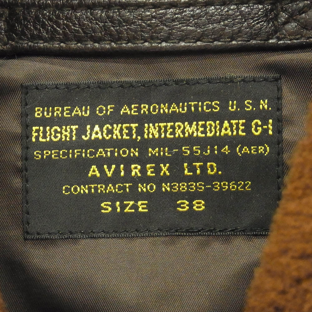 AVIREX アヴィレックス 6101063 G-1 TOP GUN トップガン ゴートスキン レザー フライト ジャケット ブラウン系 38【中古】_画像4