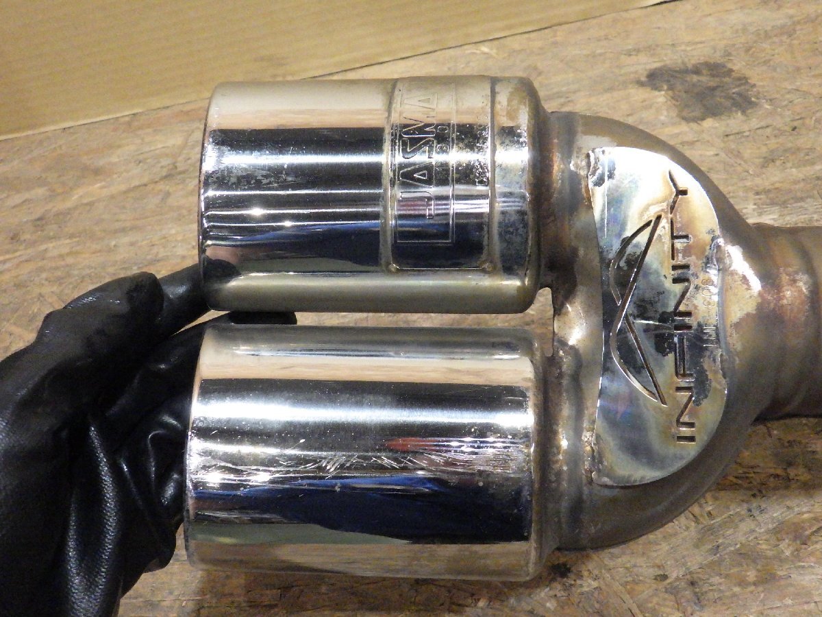 【山形 酒田発】中古 ミラジーノ DBA-L650S リアマフラー ロッソモデロ 2WD用 センター2本出し ステー/ブッシュ付 テスト済