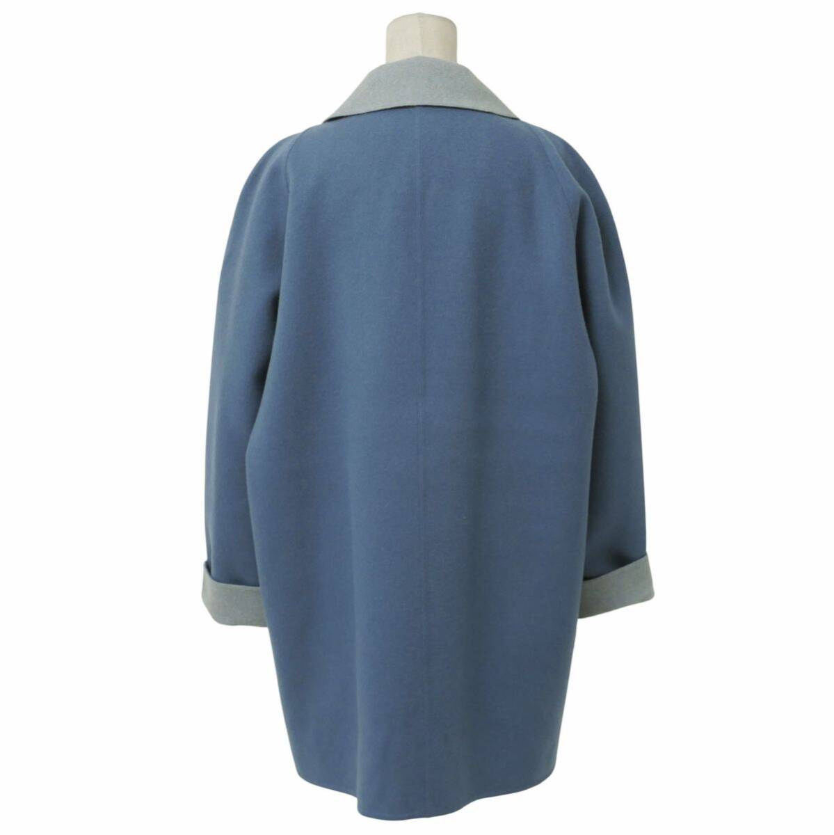 GR3989☆クリスチャンディオール Christian Dior ウール ハーフコート オーバーコート ダブルフェイス 配色 ブルー系 サイズ9