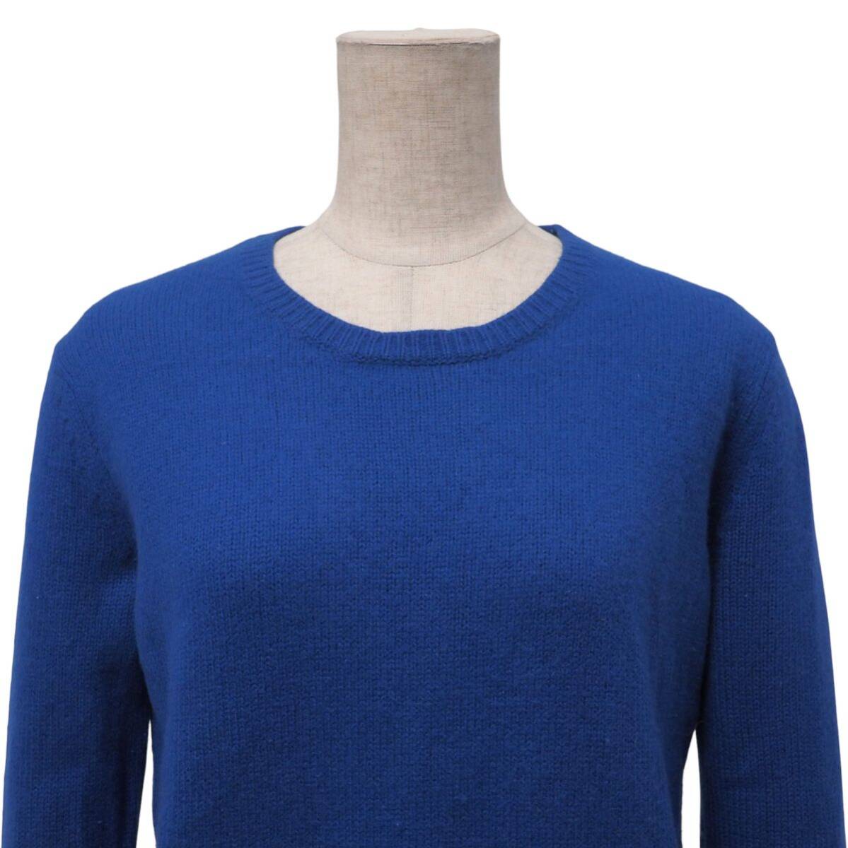 TJ4503☆エンフォルド ENFOLD カシミヤ100％ ニット セーター プルオーバー 長袖 クルーネック ブルー サイズ38