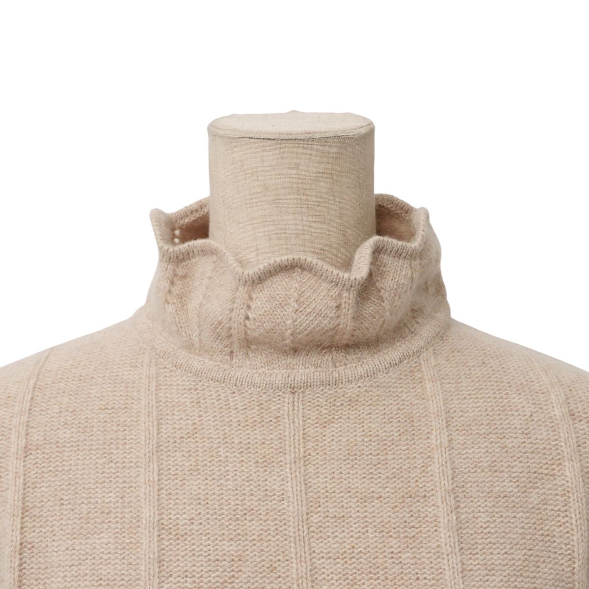 GS2795☆ジョルジオアルマーニ GIORGIO ARMANI ニット セーター ハイネック 長(zhǎng)袖 スカラップ ウールアンゴラ ベージュ S～M相當(dāng)