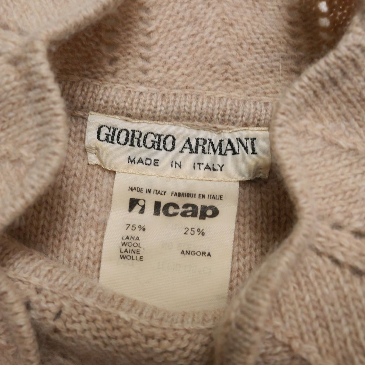 GS2795☆ジョルジオアルマーニ GIORGIO ARMANI ニット セーター ハイネック 長(zhǎng)袖 スカラップ ウールアンゴラ ベージュ S～M相當(dāng)