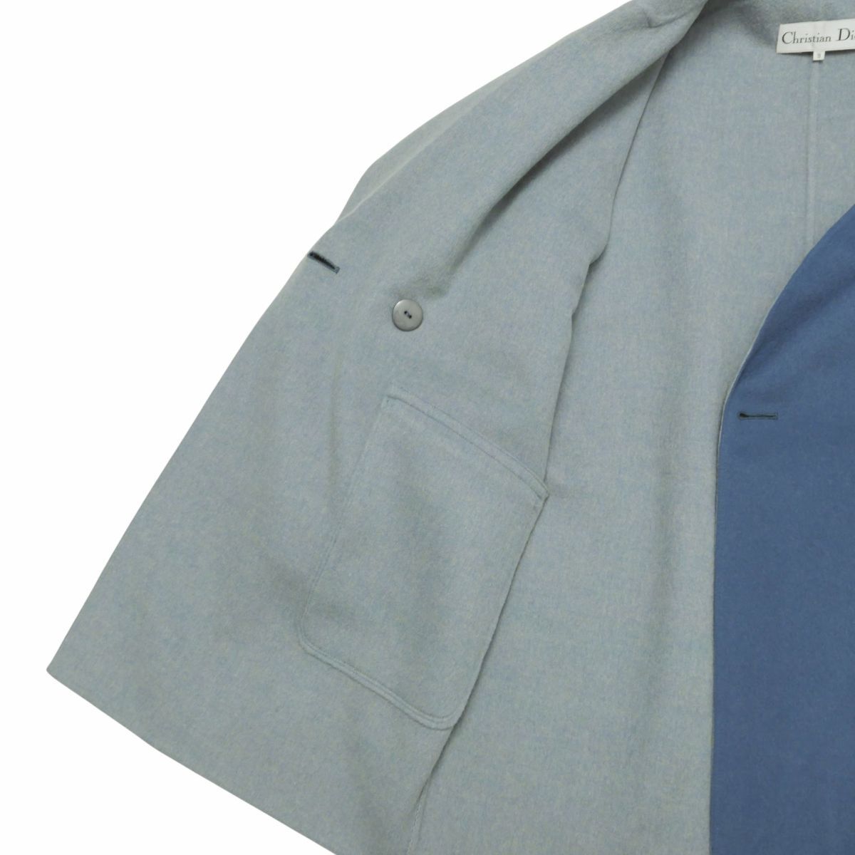 GR3989☆クリスチャンディオール Christian Dior ウール ハーフコート オーバーコート ダブルフェイス 配色 ブルー系 サイズ9
