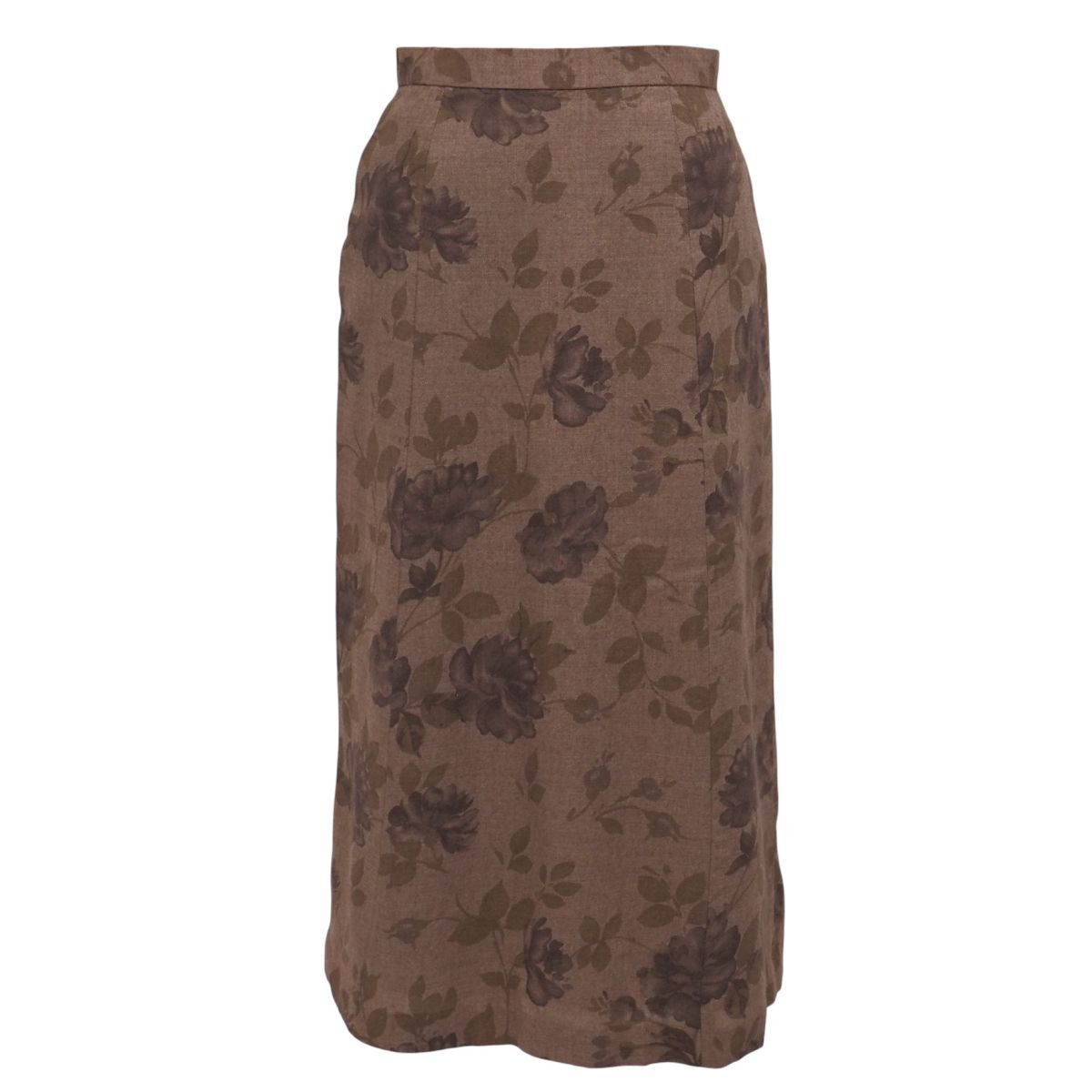 TJ4640☆バーバリー Burberrys 花柄 ロングスカート フレアスカート ウールシルク イタリア制生地 ブラウン系 サイズ40