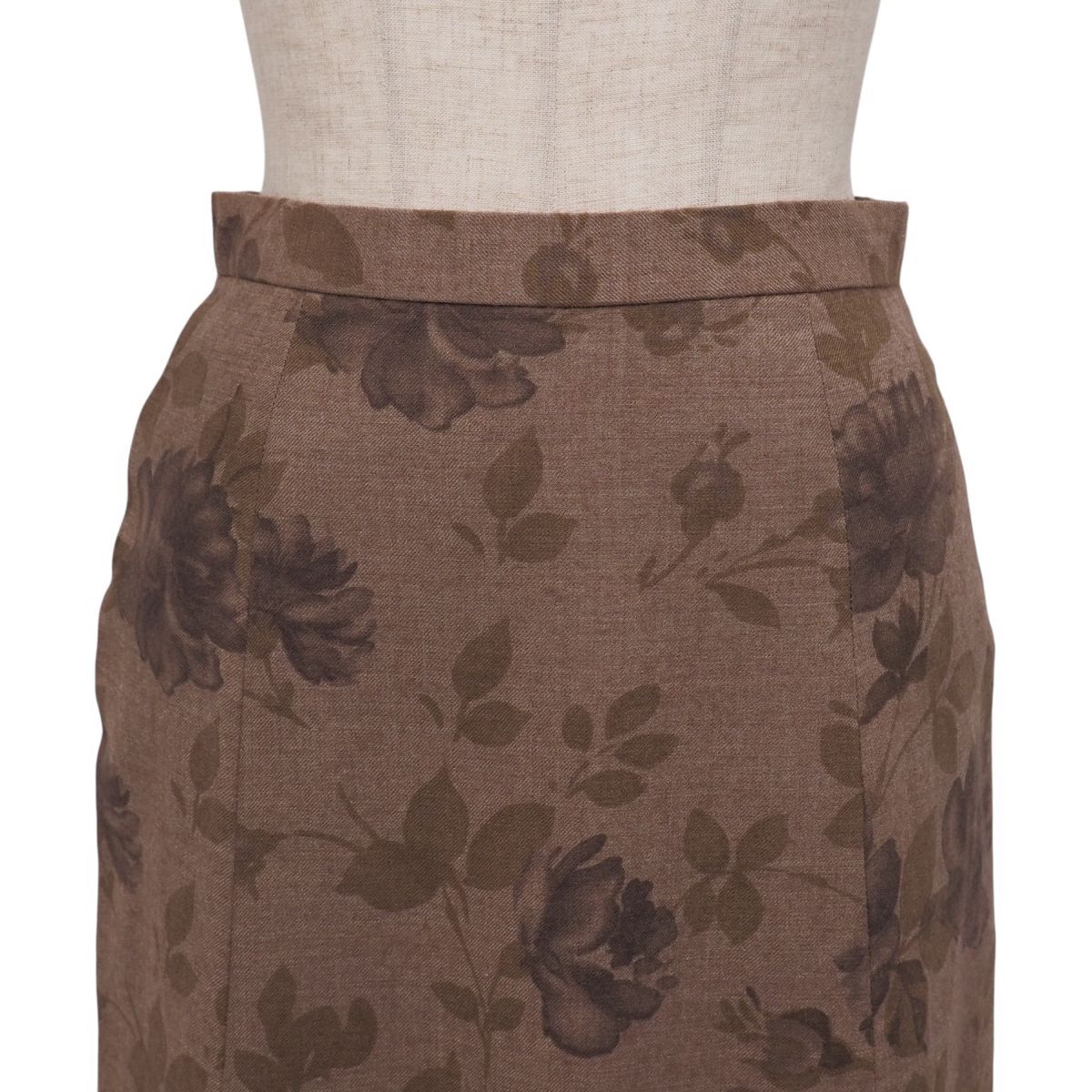 TJ4640☆バーバリー Burberrys 花柄 ロングスカート フレアスカート ウールシルク イタリア制生地 ブラウン系 サイズ40