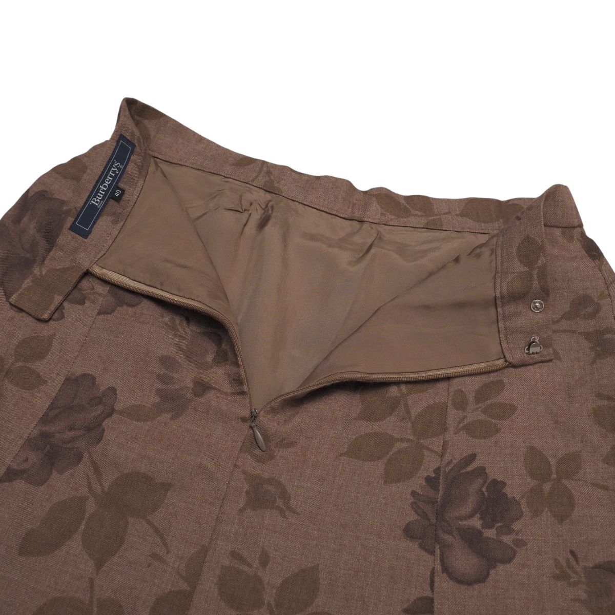 TJ4640☆バーバリー Burberrys 花柄 ロングスカート フレアスカート ウールシルク イタリア制生地 ブラウン系 サイズ40