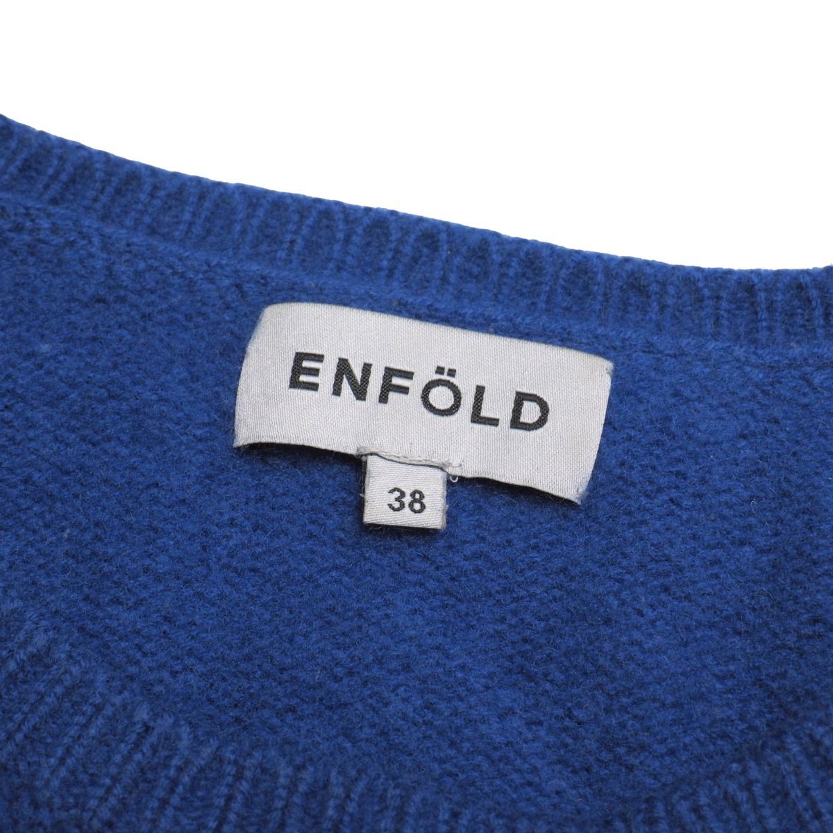 TJ4503☆エンフォルド ENFOLD カシミヤ100％ ニット セーター プルオーバー 長袖 クルーネック ブルー サイズ38