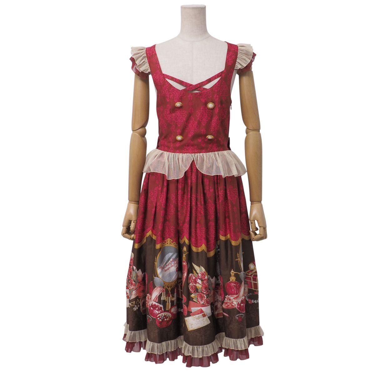 TJ4521☆メタモルフォーゼ metamorphose temps de fille バッスルジャンパースカート Dress room ワンピース チュール ボルドー系 M相當(dāng)