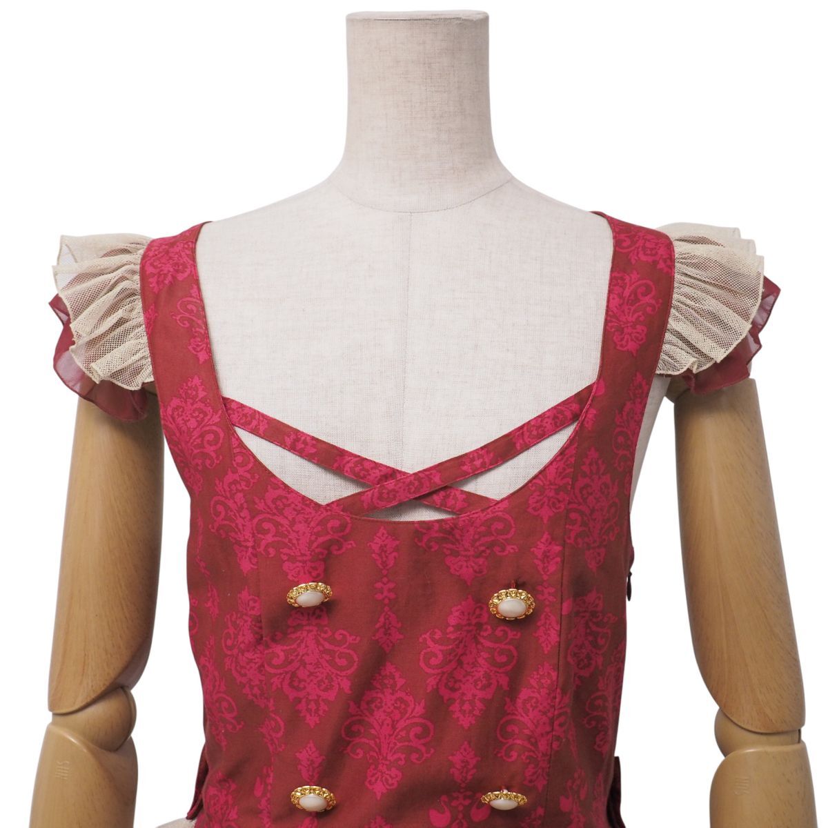 TJ4521☆メタモルフォーゼ metamorphose temps de fille バッスルジャンパースカート Dress room ワンピース チュール ボルドー系 M相當(dāng)