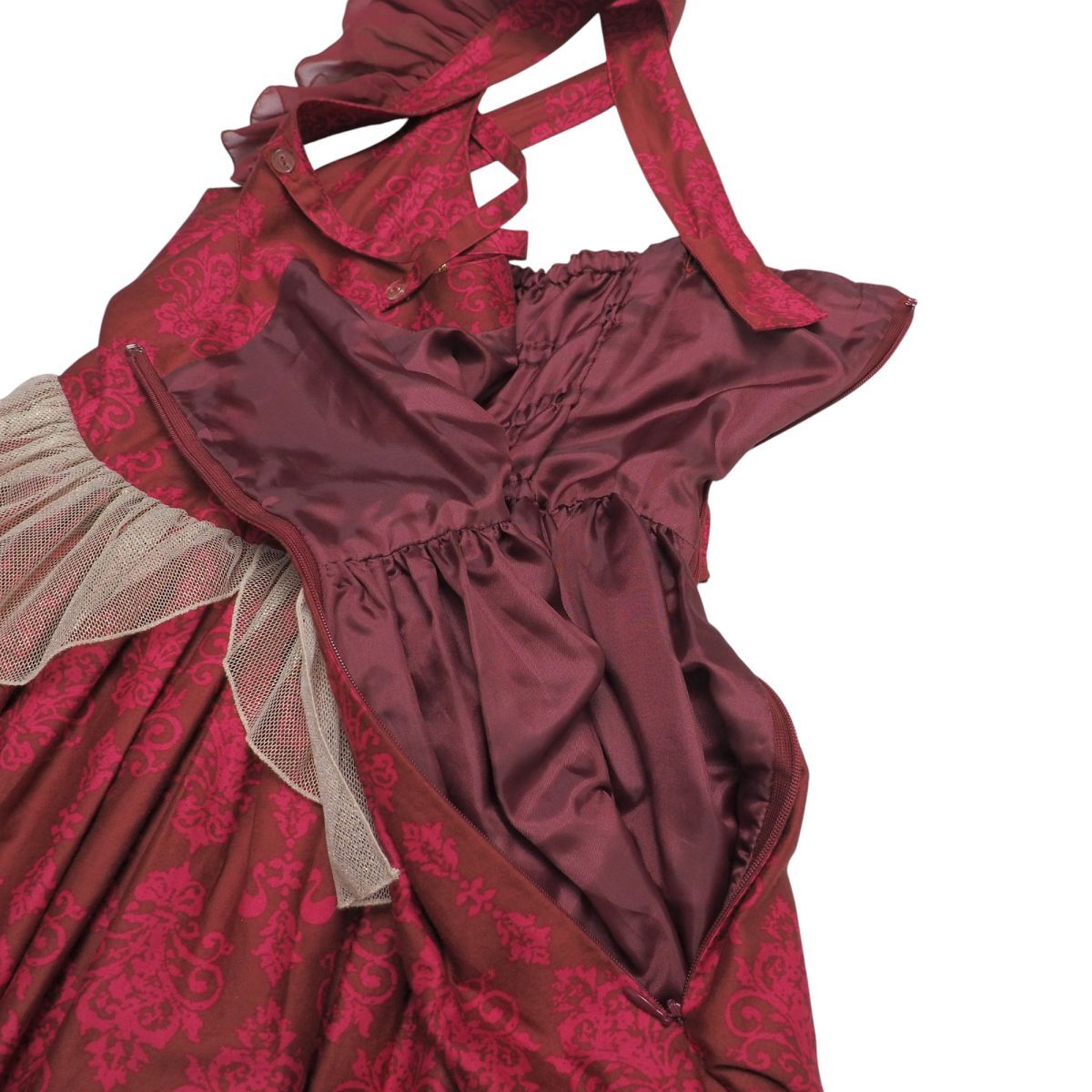 TJ4521☆メタモルフォーゼ metamorphose temps de fille バッスルジャンパースカート Dress room ワンピース チュール ボルドー系 M相當(dāng)