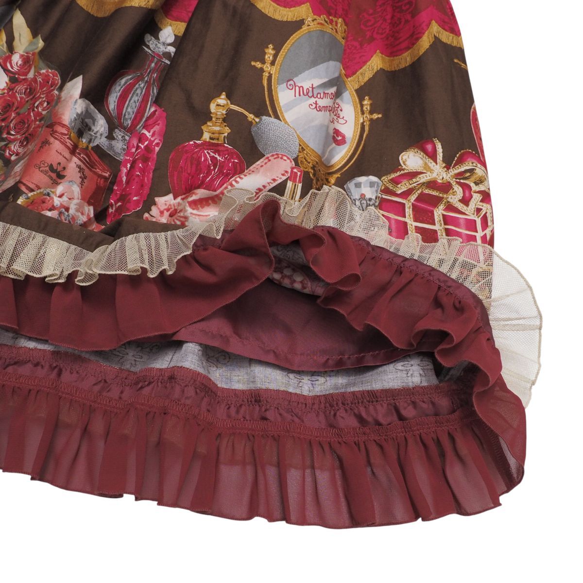 TJ4521☆メタモルフォーゼ metamorphose temps de fille バッスルジャンパースカート Dress room ワンピース チュール ボルドー系 M相當(dāng)