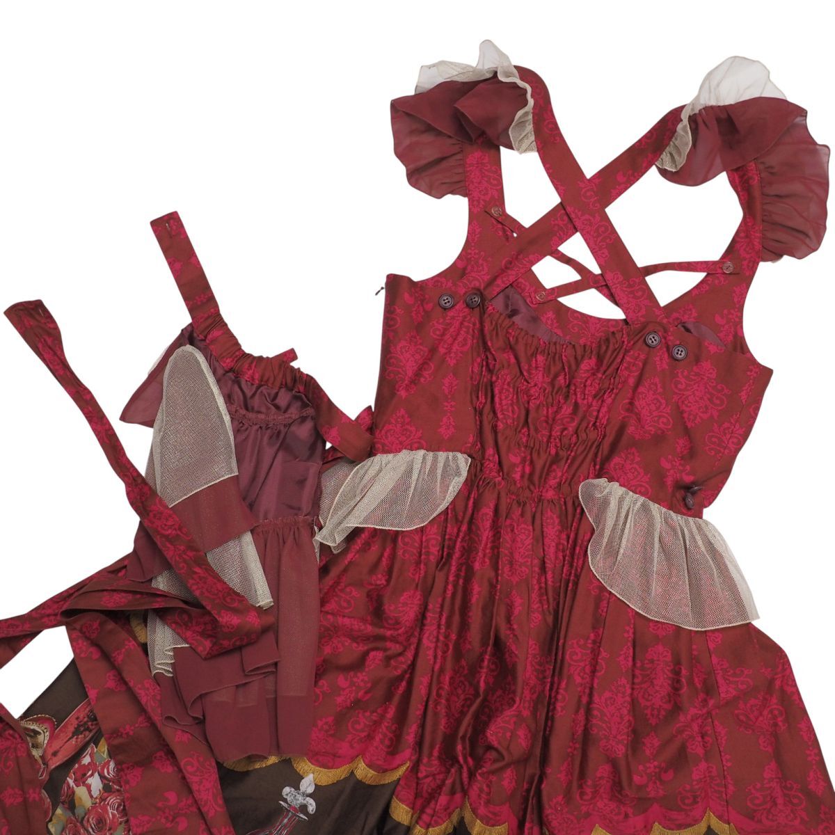 TJ4521☆メタモルフォーゼ metamorphose temps de fille バッスルジャンパースカート Dress room ワンピース チュール ボルドー系 M相當(dāng)