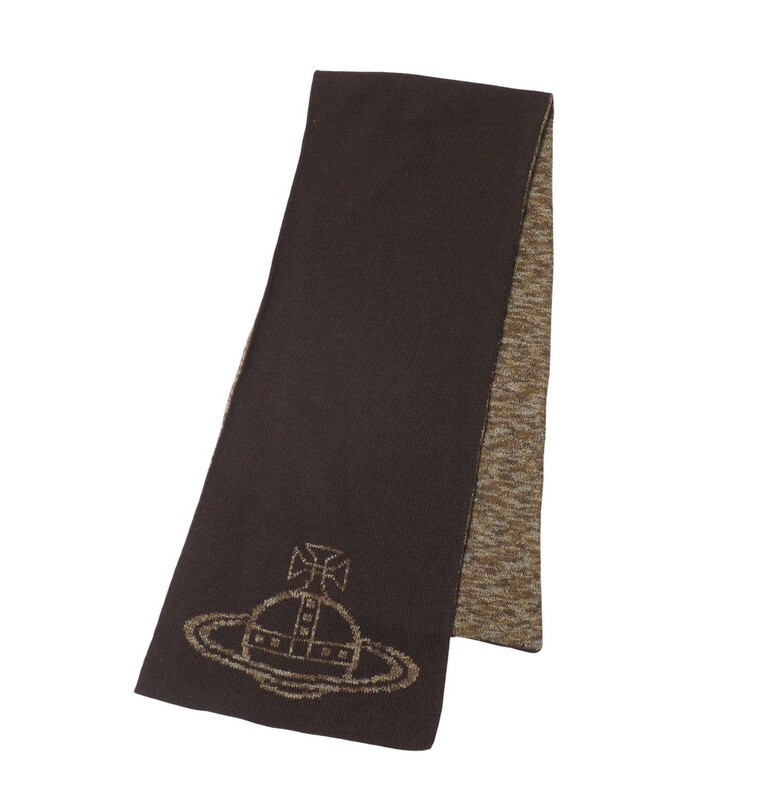MI1197〇イタリア制*ヴィヴィアンウエストウッド Vivienne Westwood ACCESSORIES*ビッグオーブ ロゴ ウール マフラー ストール*ブラウン系