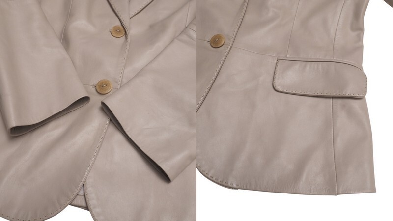 MI1333=ロエベ/LOEWE*スペイン制*アナグラム*羊革*ラムレザージャケット*リアルレザー*テーラードジャケット*サイズ40*ベージュ系