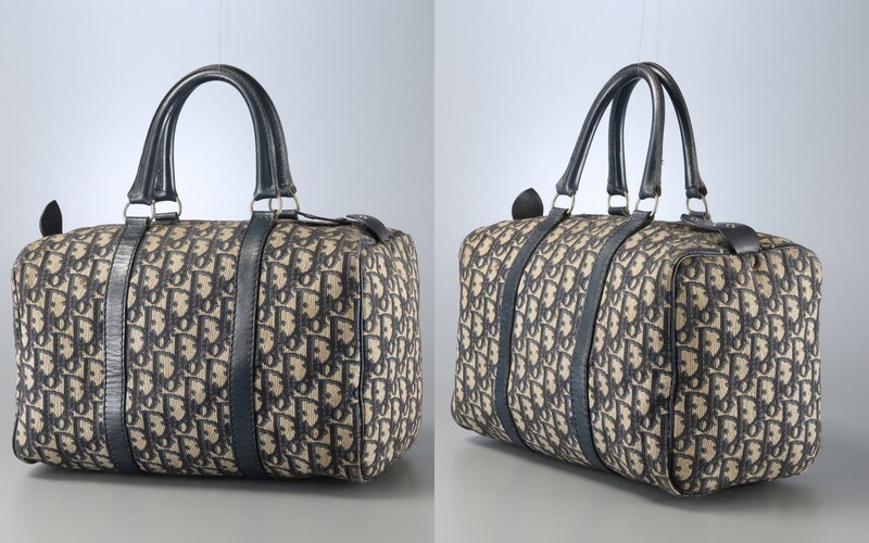 MI0277*フランス制 Christian Dior オールドディオール トロッター trotter ミニボストンバッグ ハンドバッグ 鞄 ネイビー系 vintage
