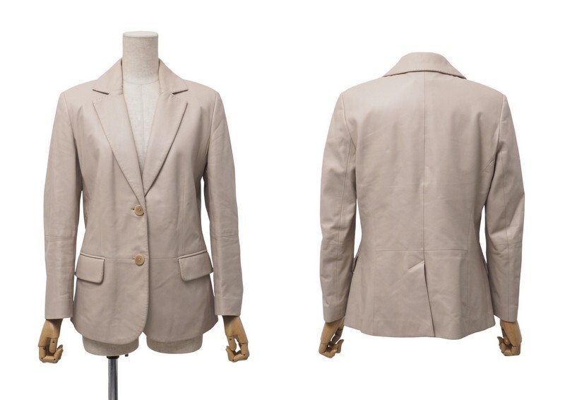 MI1333=ロエベ/LOEWE*スペイン制*アナグラム*羊革*ラムレザージャケット*リアルレザー*テーラードジャケット*サイズ40*ベージュ系