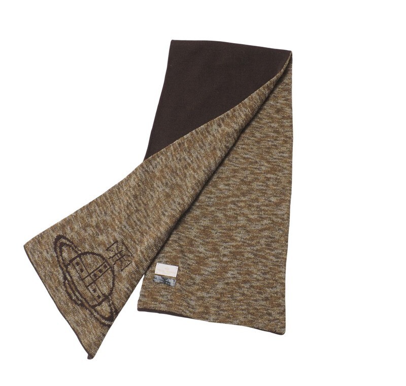 MI1197〇イタリア制*ヴィヴィアンウエストウッド Vivienne Westwood ACCESSORIES*ビッグオーブ ロゴ ウール マフラー ストール*ブラウン系