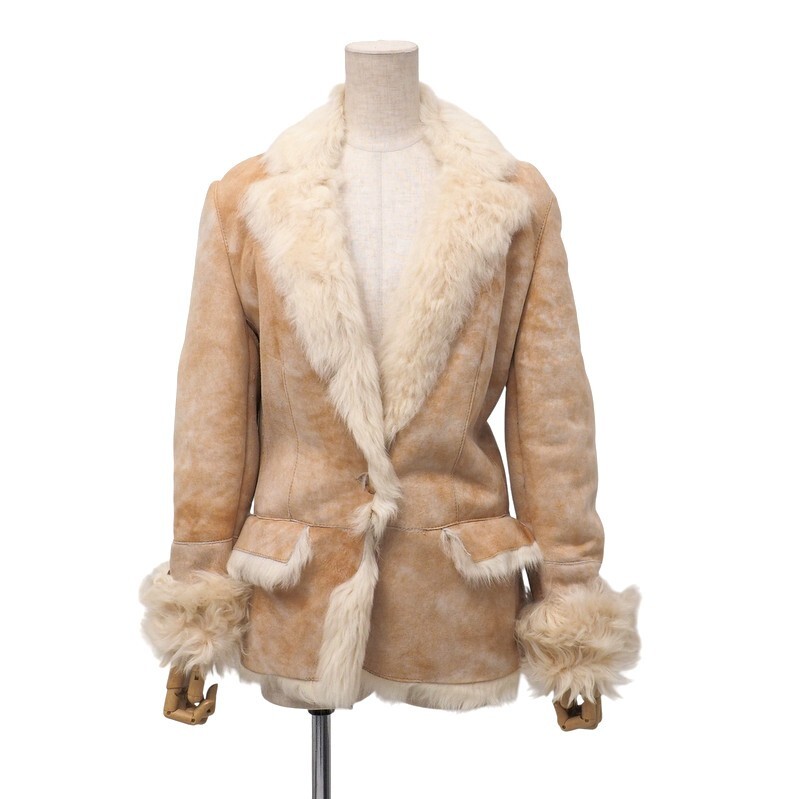 GS2870*イタリア制 GUCCI by TOM FORD グッチ トムフォード期 ムートンコート ムートンジャケット ファー 羊革 Size 40 ベージュ系