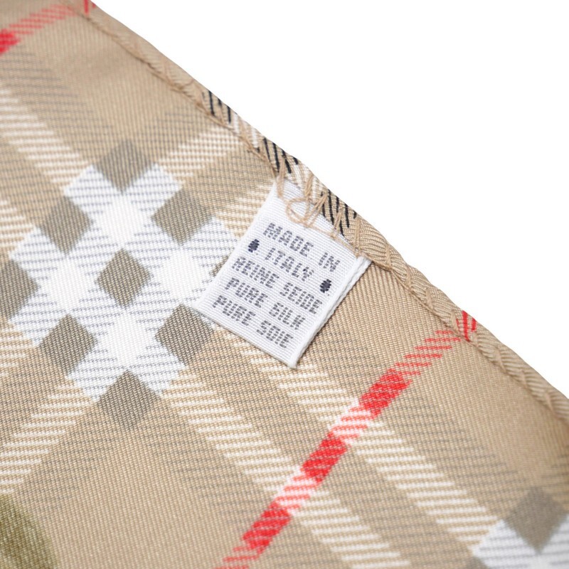 TJ4347▼イタリア制▼ バーバリー Burberrys ヴィンテージ チェック×花柄 シルクスカーフ ストール ベージュ系 vintage