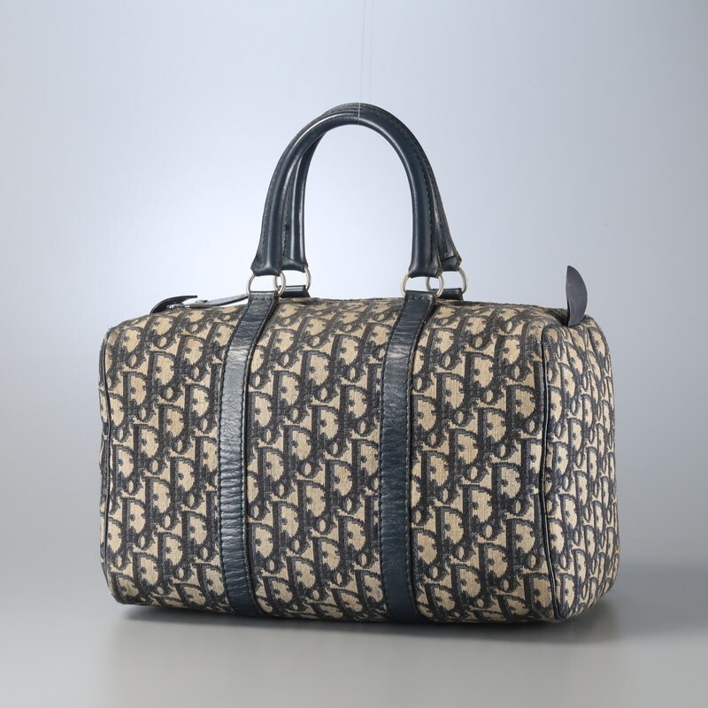 MI0277*フランス制 Christian Dior オールドディオール トロッター trotter ミニボストンバッグ ハンドバッグ 鞄 ネイビー系 vintage