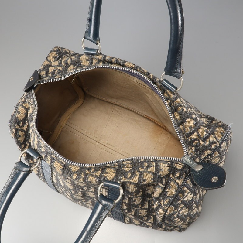 MI0277*フランス制 Christian Dior オールドディオール トロッター trotter ミニボストンバッグ ハンドバッグ 鞄 ネイビー系 vintage