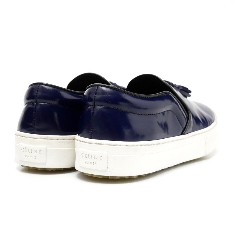 GS2786*イタリア制 CELINE セリーヌ フィービー期 37(23cm相當(dāng)) タッセル スケーター スリッポン レザースニーカー 靴 ネイビー