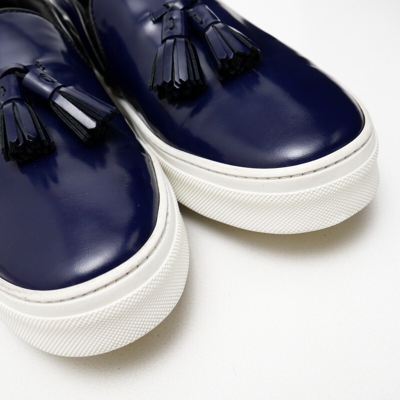 GS2786*イタリア制 CELINE セリーヌ フィービー期 37(23cm相當(dāng)) タッセル スケーター スリッポン レザースニーカー 靴 ネイビー