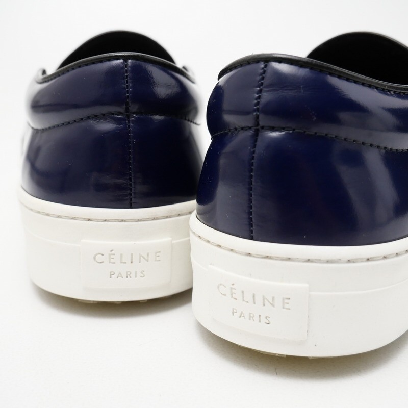 GS2786*イタリア制 CELINE セリーヌ フィービー期 37(23cm相當(dāng)) タッセル スケーター スリッポン レザースニーカー 靴 ネイビー