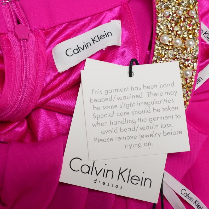 M1287#未使用*カルバンクライン*Calvin Klein*マキシドレス*ロング*パーティ*アメリカンスリーブ*ビジュー裝飾*ピンク系
