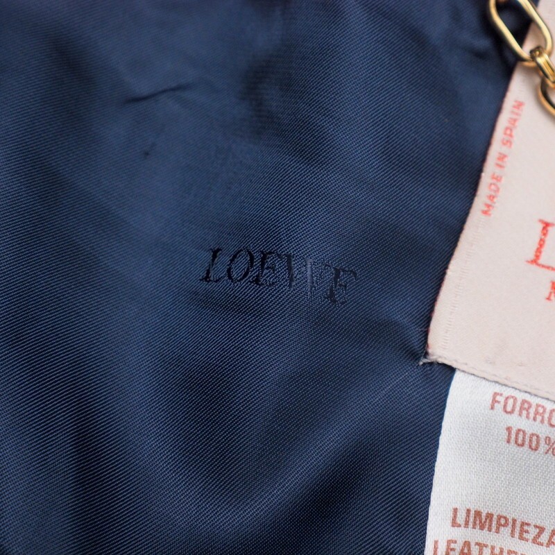 MH8919#スペイン制*ロエベ*LOEWE*スエードレザー*半袖シャツワンピース*金ボタン*ネイビー系*サイズ38