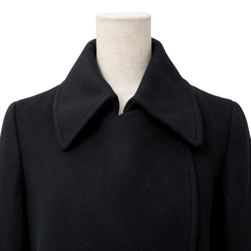 GR4254▼DKNY ダナキャランニューヨーク*ダブルブレスト ロングコート*ウール*サイズ4*ブラック