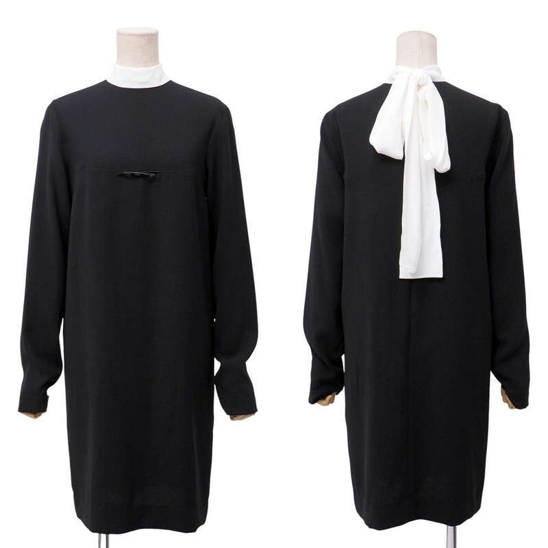 GS2797▼未使用/イタリア制▼ヌメロ ヴェントゥーノ N°21*2023AW リボンタイ ワンピース ハンガー付き サイズ40 ブラック×ホワイト