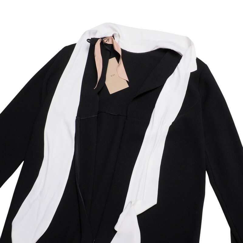 GS2797▼未使用/イタリア制▼ヌメロ ヴェントゥーノ N°21*2023AW リボンタイ ワンピース ハンガー付き サイズ40 ブラック×ホワイト