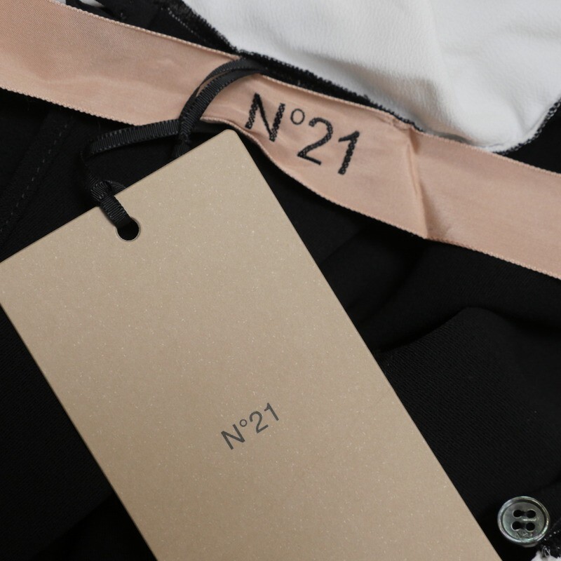 GS2797▼未使用/イタリア制▼ヌメロ ヴェントゥーノ N°21*2023AW リボンタイ ワンピース ハンガー付き サイズ40 ブラック×ホワイト