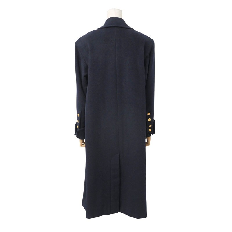 MH5826▼フランス制▼シャネル CHANEL*ウール×アルパカ ロングコート CC/ココマーク釦 比翼仕立て サイズ38 著丈110cm ネイビー系