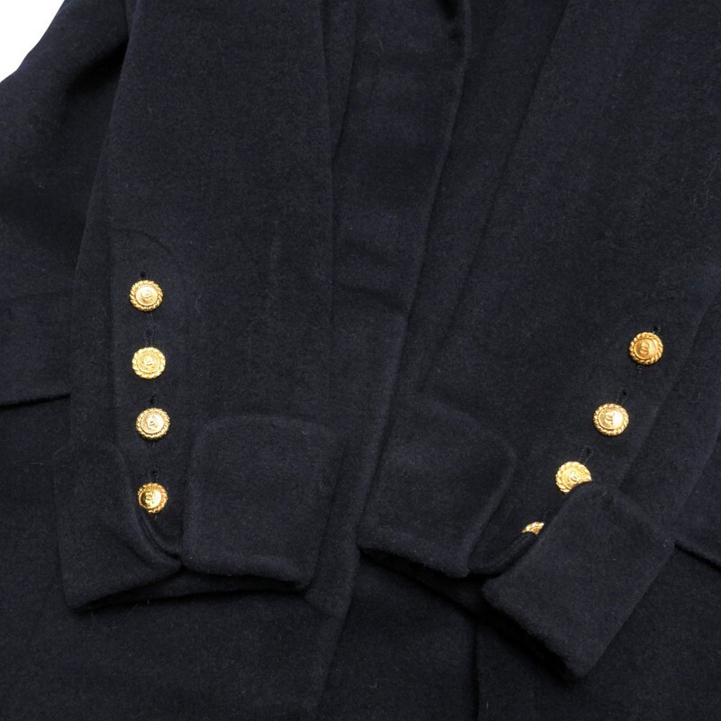 MH5826▼フランス制▼シャネル CHANEL*ウール×アルパカ ロングコート CC/ココマーク釦 比翼仕立て サイズ38 著丈110cm ネイビー系