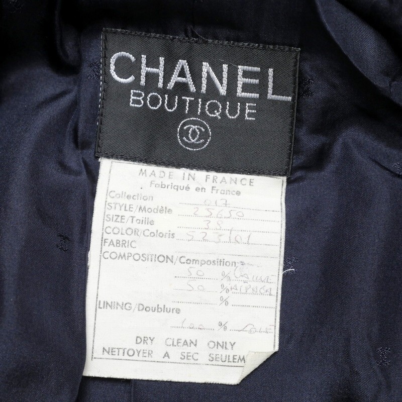 MH5826▼フランス制▼シャネル CHANEL*ウール×アルパカ ロングコート CC/ココマーク釦 比翼仕立て サイズ38 著丈110cm ネイビー系