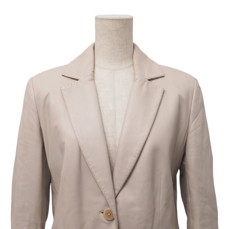 MI1333=ロエベ/LOEWE*スペイン制*アナグラム*羊革*ラムレザージャケット*リアルレザー*テーラードジャケット*サイズ40*ベージュ系