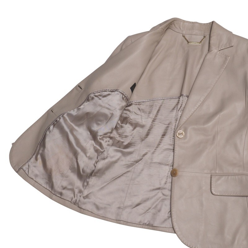 MI1333=ロエベ/LOEWE*スペイン制*アナグラム*羊革*ラムレザージャケット*リアルレザー*テーラードジャケット*サイズ40*ベージュ系