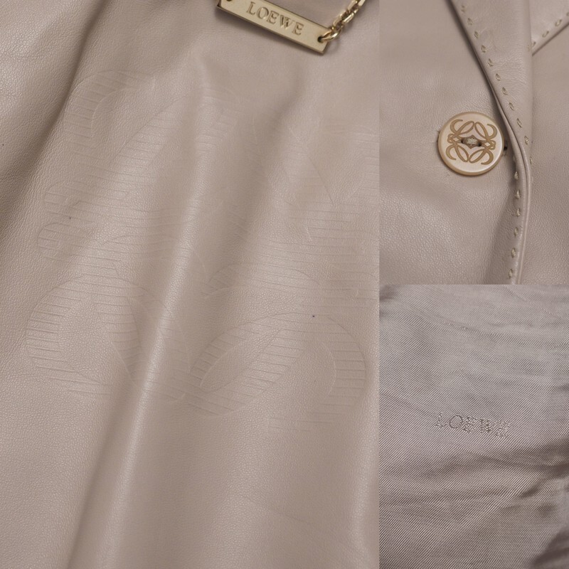 MI1333=ロエベ/LOEWE*スペイン制*アナグラム*羊革*ラムレザージャケット*リアルレザー*テーラードジャケット*サイズ40*ベージュ系
