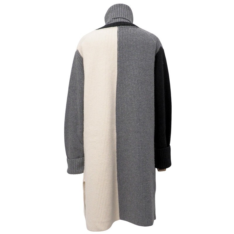 MH4744#ザケイジ*THE KEIJI*ロングカーディガン+ネックウォーマー*リブニット*ライトグレー×ブラック×アイボリー系*サイズF